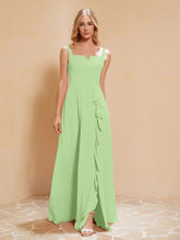 Square Neckline Ruffle Backless Chiffon A-line Dress Sage