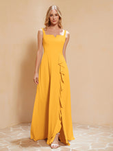 Square Neckline Ruffle Backless Chiffon A-line Dress Tangerine