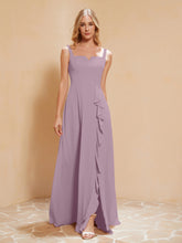 Square Neckline Ruffle Backless Chiffon A-line Dress Vintage Mauve