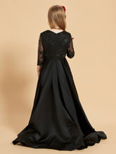 Long Sleeves Appliqued Asymmetrical Flower Girl Dresses