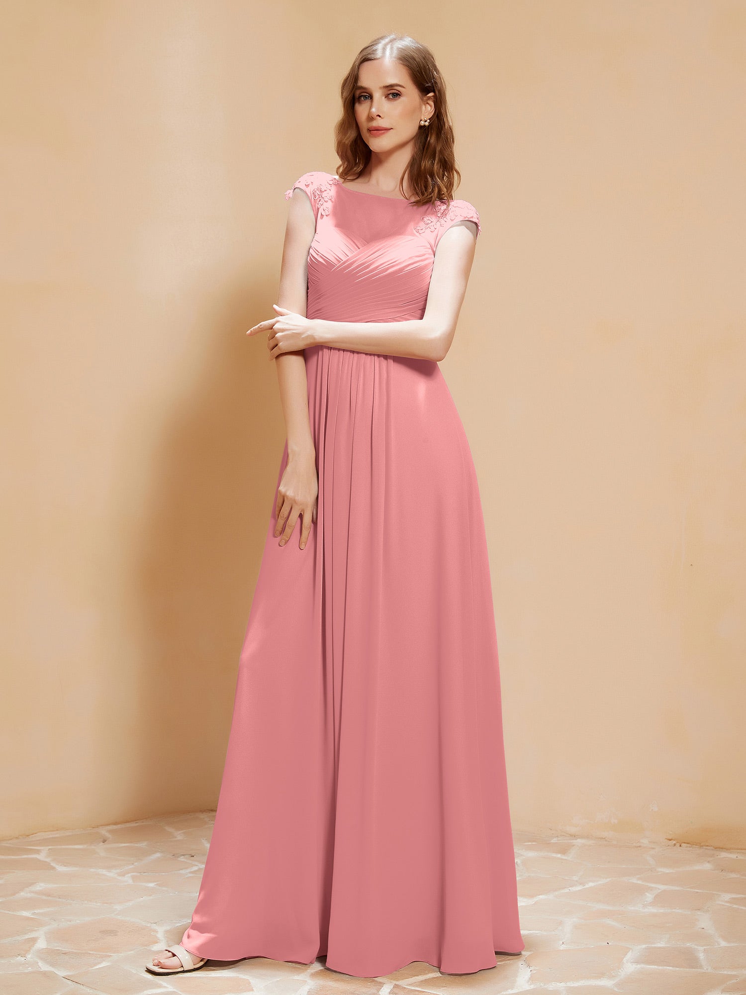 V-neck Simple Chiffon Full Length Dresses Flamingo Plus Size main image 0