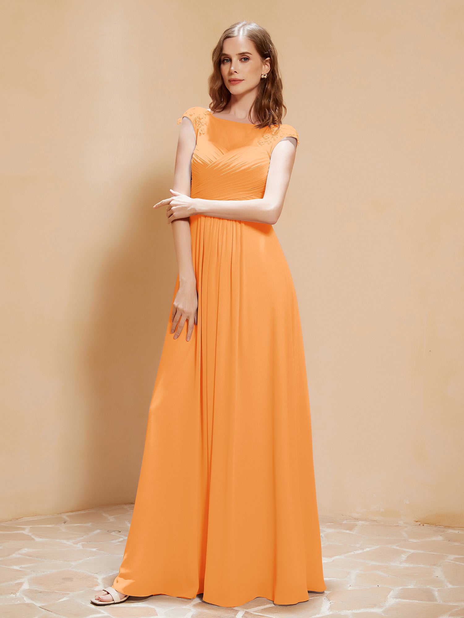 Chiffon Long Dresses with Illusion NECK Watermelon Plus Size
