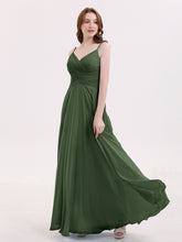 Spaghetti Strap Chiffon Dress with V Neck-Olive Green