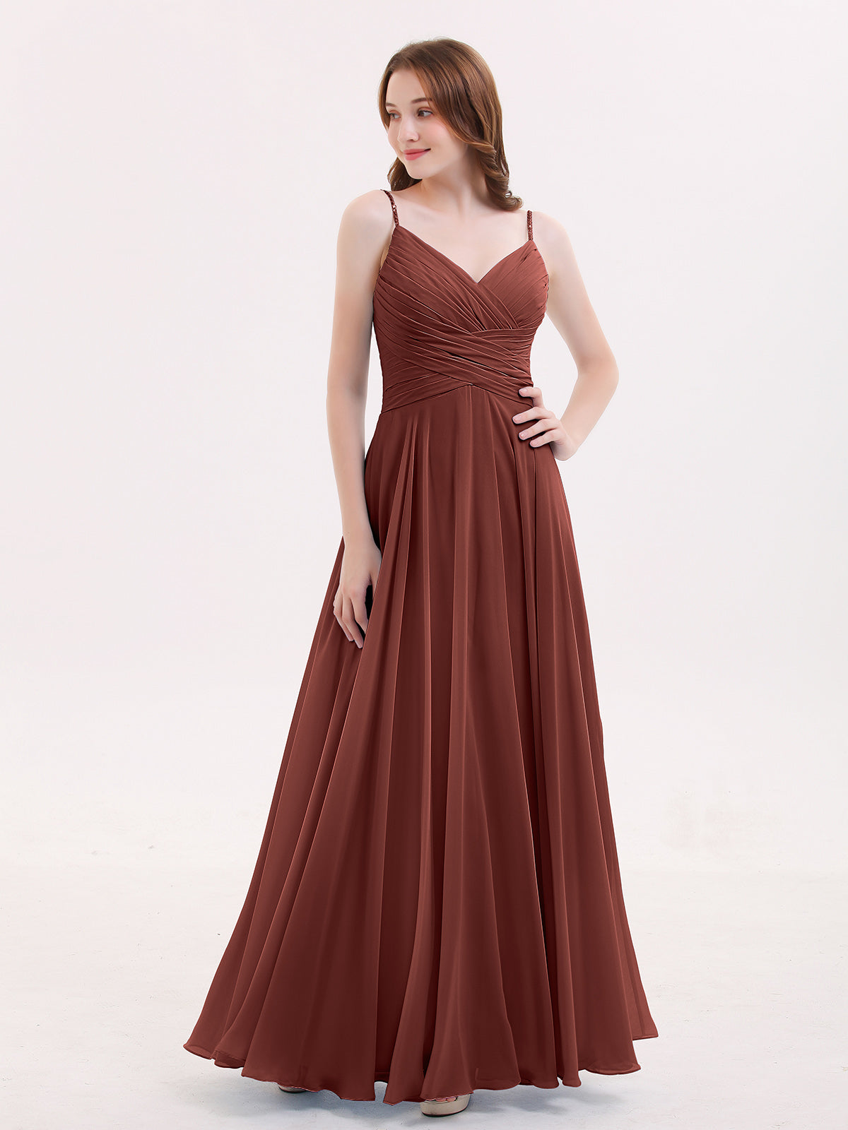 V-neck Chiffon Simple Dress with Spaghetti Straps Orchid