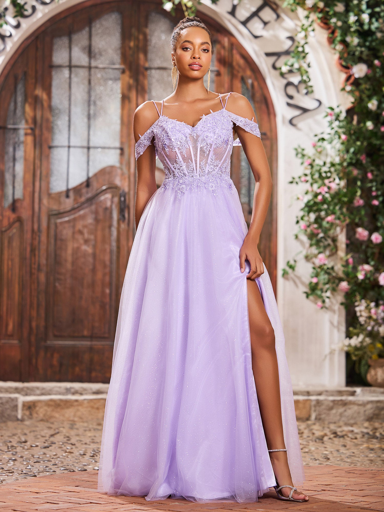Lilac Bloom High-Slit Maxi Dress main image 0