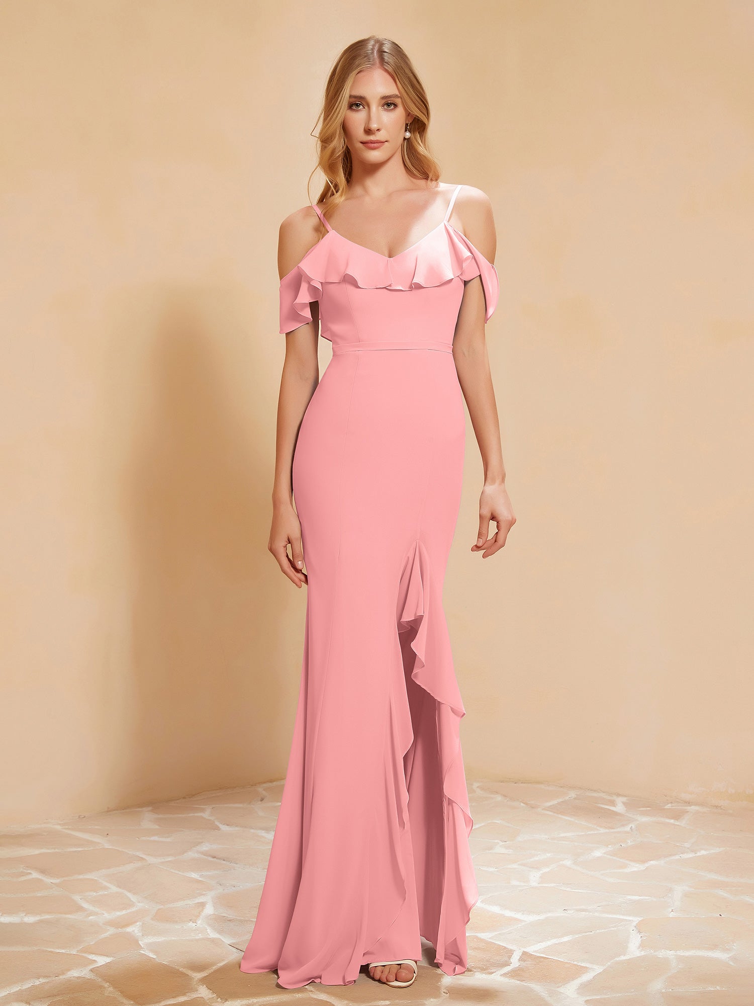 Halter Chiffon Dresses with Double StrapS Flamingo main image 1