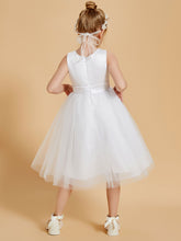 Modren Scoop Satin and Tulle Knee Length Flower Girl Dresses