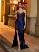 Sequin Appliqued Corset Maxi Dress Dark Navy