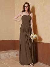 Chiffon Long Strapless Dress for Bridemsids-Brown