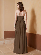 Chiffon Long Strapless Dress for Bridemsids-Brown