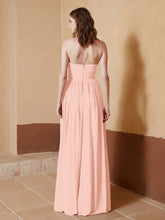 Chiffon Long Strapless Dress for Bridemsids-Coral
