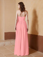 Chiffon Long Strapless Dress for Bridemsids-Flamingo