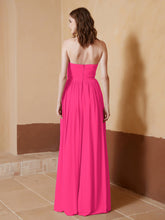 Chiffon Long Strapless Dress for Bridesmaids Fuchsia Plus Size