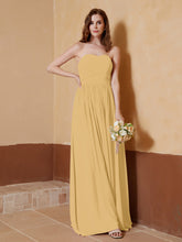 Chiffon Long Strapless Dress for Bridemsids-Gold
