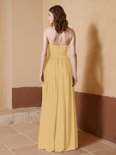 Chiffon Long Strapless Dress for Bridemsids-Gold