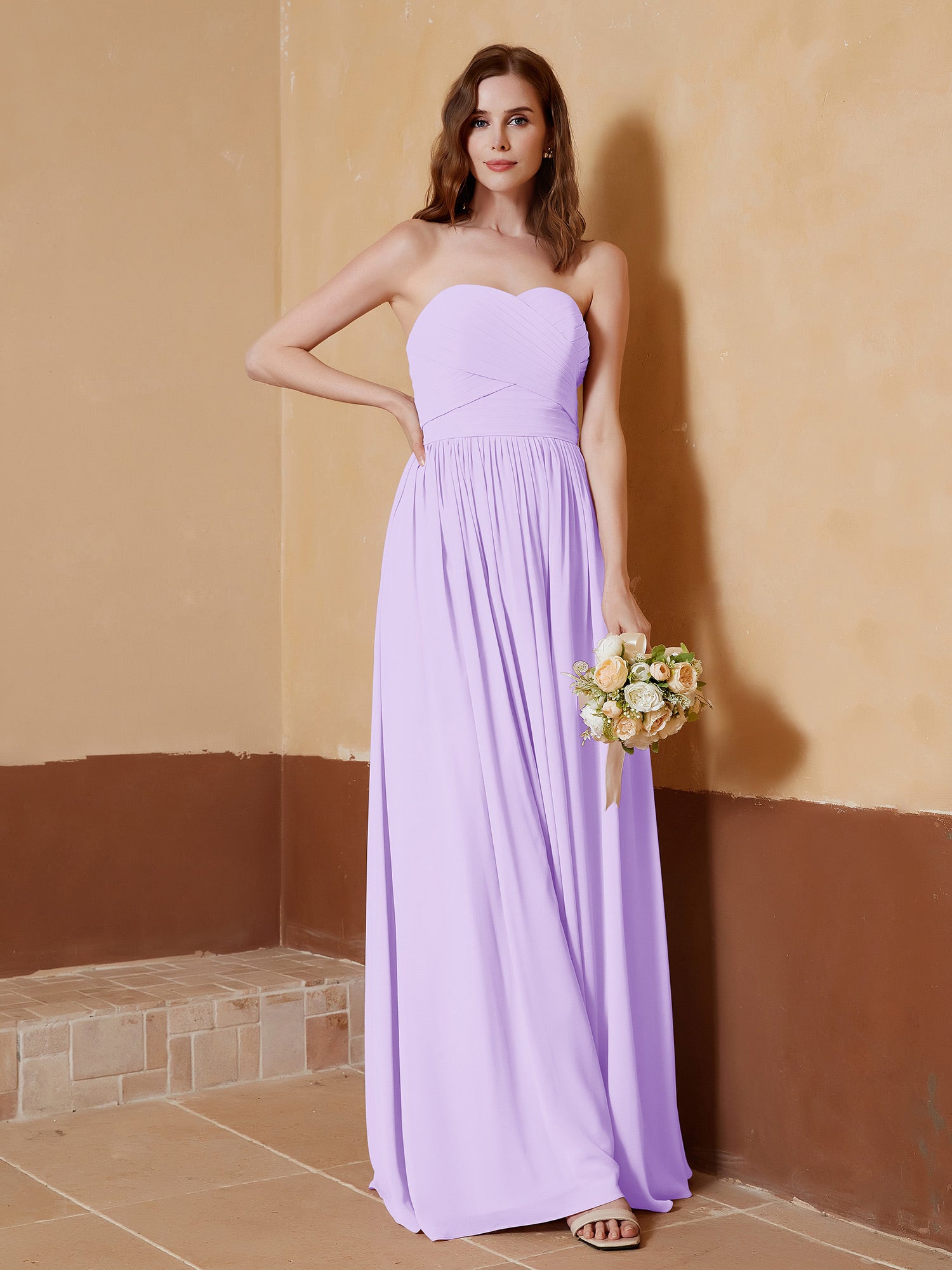 Long Chiffon Strapless Gowns with Sweethart Lilac Plus Size