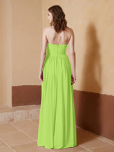 Chiffon Long Strapless Dress for Bridemsids-Lime Green