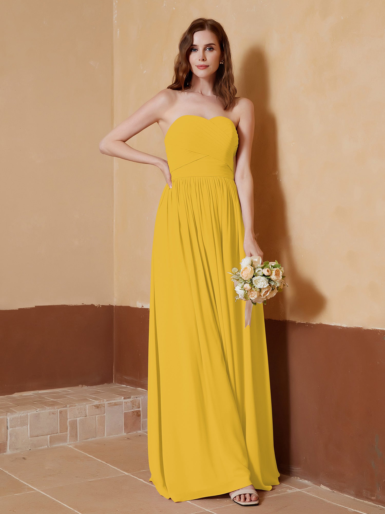 BABARONI Chiffon Long Strapless Dress for Bridesmaids Marigold, Marigold / US0 BABARONI Chiffon Long Strapless Dress for Bridesmaids Marigold, Marigold / US0