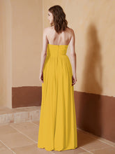 Chiffon Long Strapless Dress for Bridesmaids Marigold