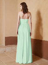 Chiffon Long Strapless Dress for Bridemsids-Mint Green