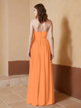 Chiffon Long Strapless Dress for Bridemsids-Orange