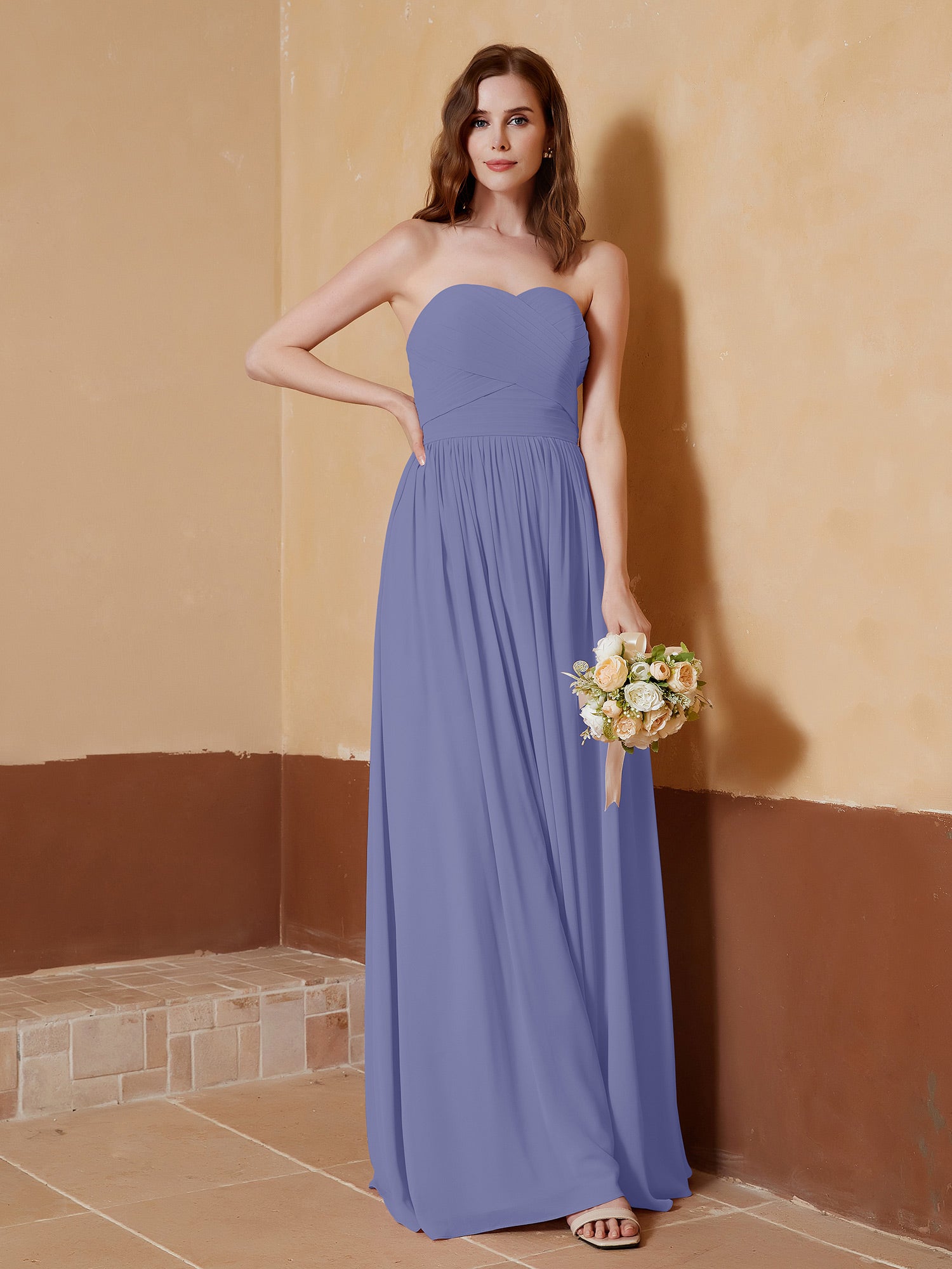 BABARONI Chiffon Periwinkle Bridesmaid Dresses Sweetheart Floor-length