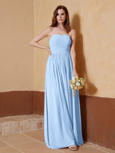 Chiffon Long Strapless Dress for Bridemsids-Sky Blue