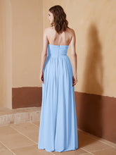 Chiffon Long Strapless Dress for Bridemsids-Sky Blue