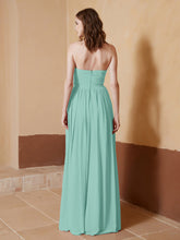 Chiffon Long Strapless Dress for Bridemsids-Turquoise