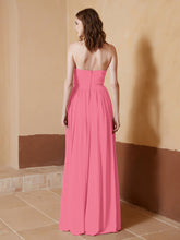 Chiffon Long Strapless Dress for Bridemsids-Watermelon