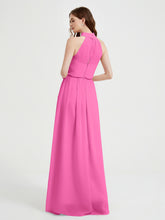 High Neck Chiffon Dresses with Slit and Sash Bow-Azalea