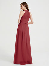 High Neck Chiffon Dresses with Slit and Sash Bow-Burgundy