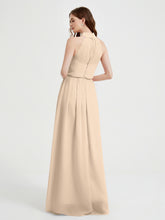 High Neck Chiffon Dresses with Slit and Sash Bow-Champagne