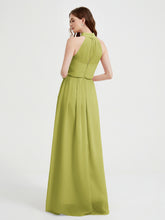High Neck Chiffon Dresses with Slit and Sash Bow-Clover