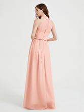 High Neck Chiffon Dresses with Slit and Sash Bow-Coral