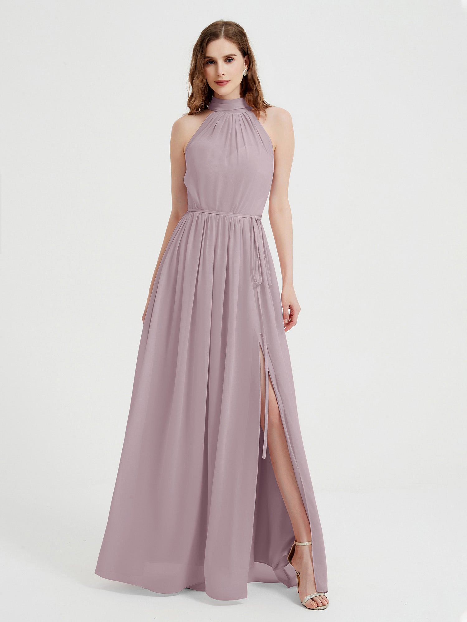 V-neck Chiffon Dresses with Satin Sash Bow Ocean Blue Plus Size main image 0