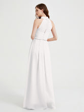 High Neck Chiffon Dresses with Slit and Sash Bow-Ivory
