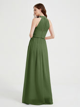 High Neck Chiffon Dresses with Slit and Sash Bow-Moss