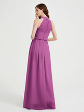 High Neck Chiffon Dresses with Slit and Sash Bow-Orchid