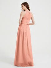 High Neck Chiffon Dresses with Slit and Sash Bow-Papaya
