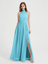 High Neck Chiffon Dresses with Slit and Sash Bow-Pool