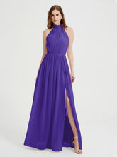 High Neck Chiffon Dresses with Slit and Sash Bow-Regency