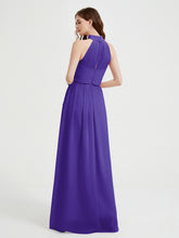 High Neck Chiffon Dresses with Slit and Sash Bow-Regency