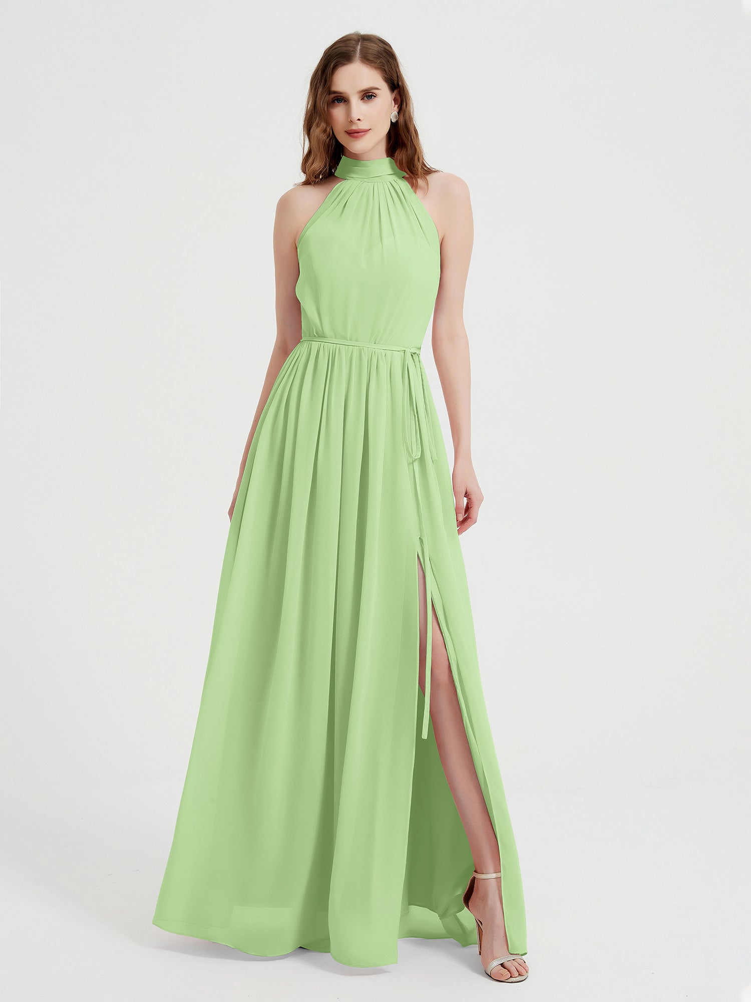 Sweethart Neckline Chiffon Dress with Slit Dusty Sage Plus Size