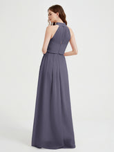 High Neck Chiffon Dresses with Slit and Sash Bow-Stormy