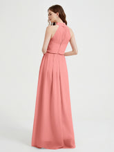 High Neck Chiffon Dresses with Slit and Sash Bow-Sunset