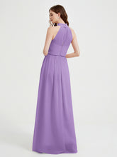 High Neck Chiffon Dresses with Slit and Sash Bow-Tahiti