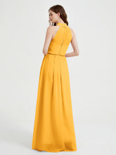 High Neck Chiffon Dresses with Slit and Sash Bow-Tangerine