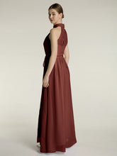 High Neck Chiffon Dresses with Slit and Sash Bow-Terracotta