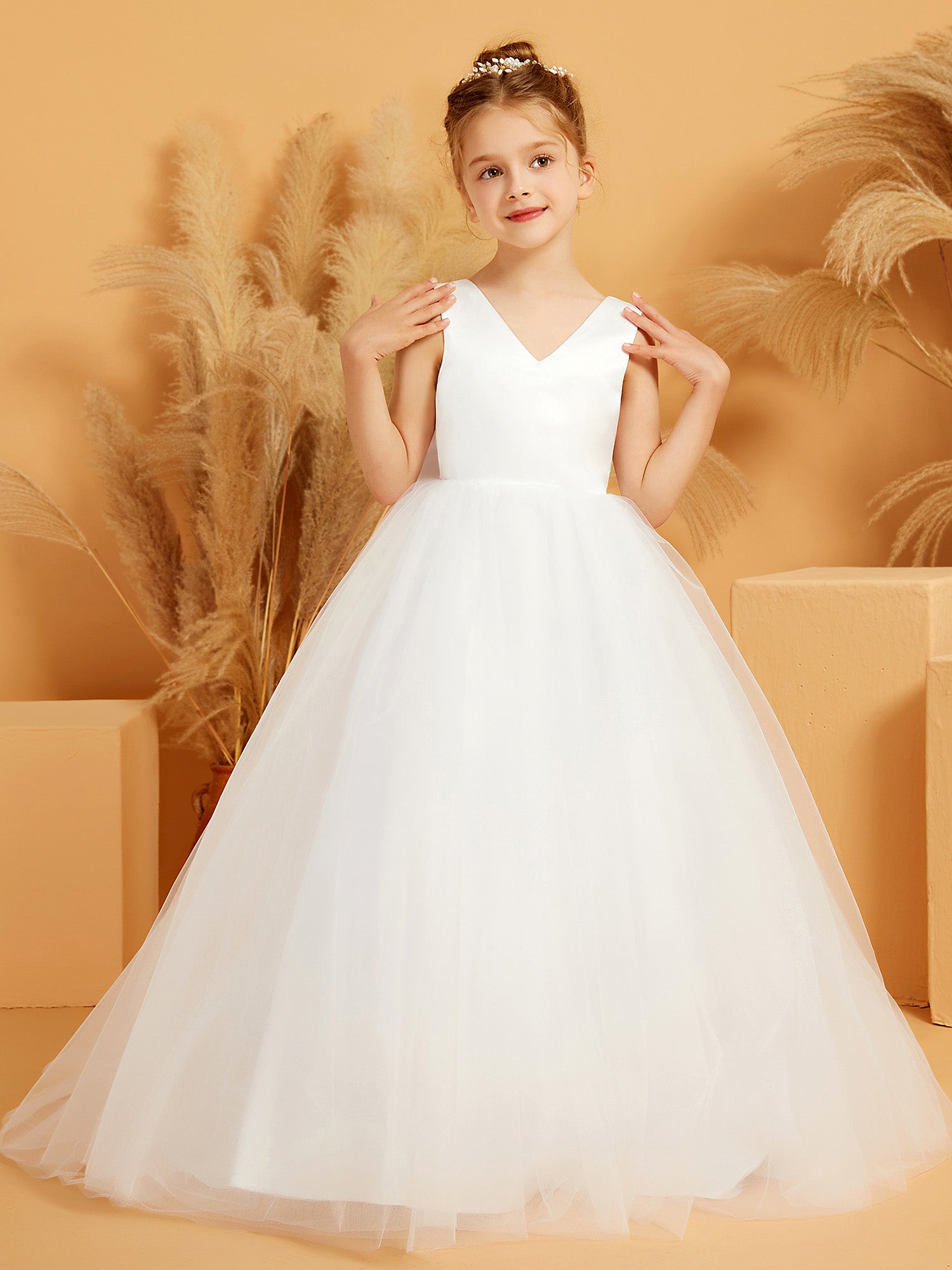 Scoop Neckline V-Back Floor-length Flower Girl Dress Sage